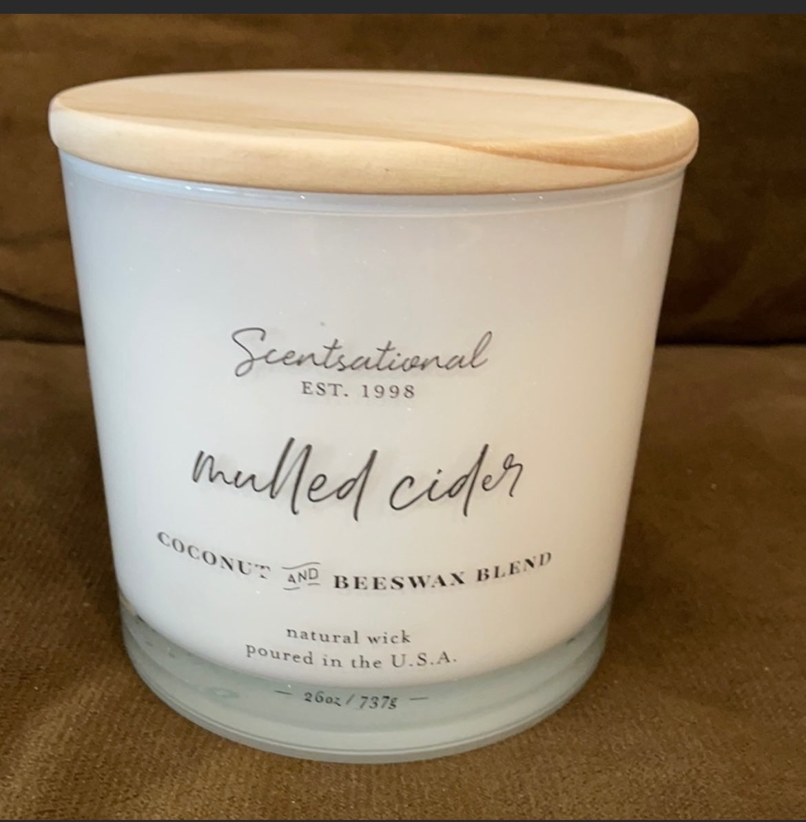 Scentsational Mulled Cider Candle Large Glass Jar 26oz Coconut Beeswax