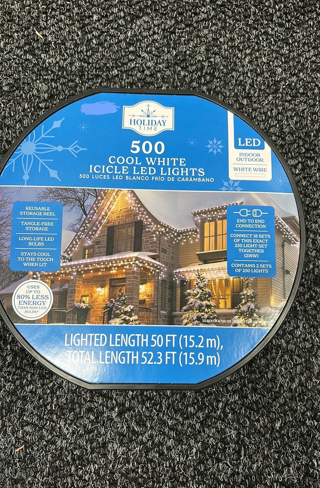 HOLIDAY TIME 500 COOL WHITE ICICLE INDOOR/OUTDOOR WHITE WIRE LED LIGHTS