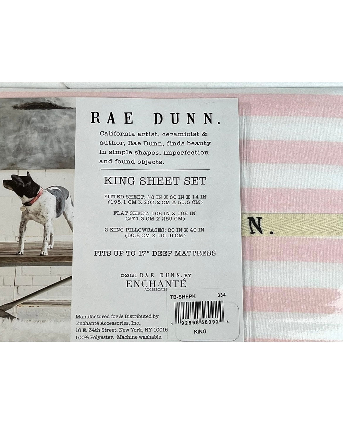 RAE DUNN 4 PC LOVE STRIPED PINK & WHITE SHEET SET KING New Valentines