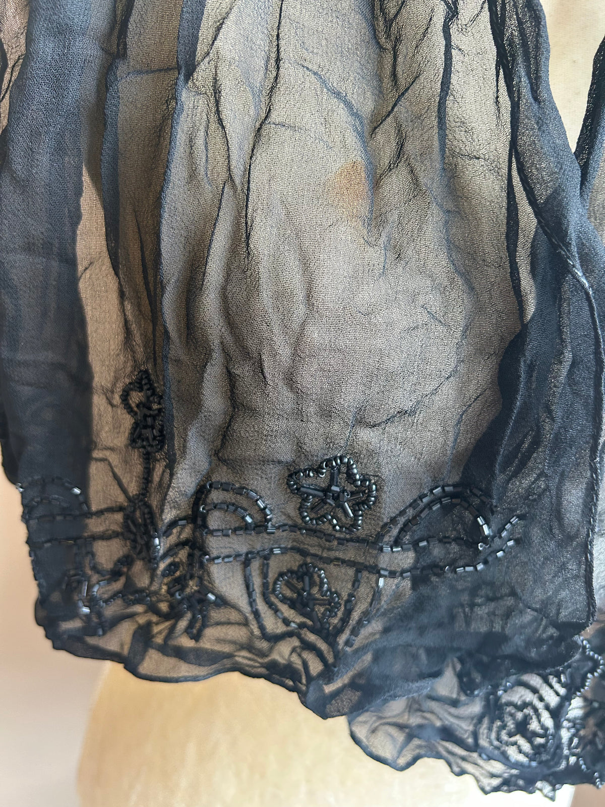 New Womens Black Crinkle Scarf Beaded 5001-3102