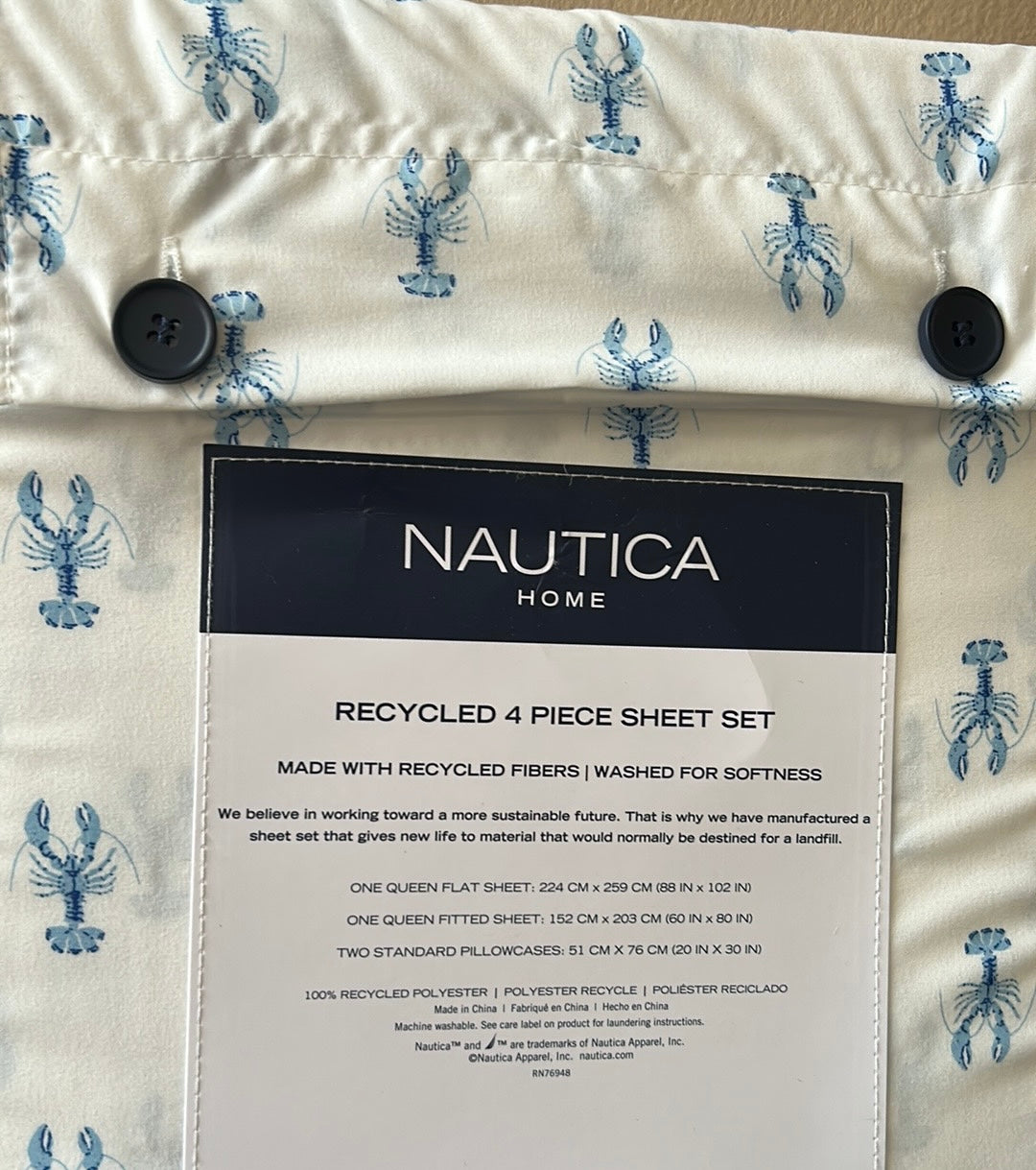 Nautica Sheet Set New Blue Lobster Print Queen Nautical Tropical