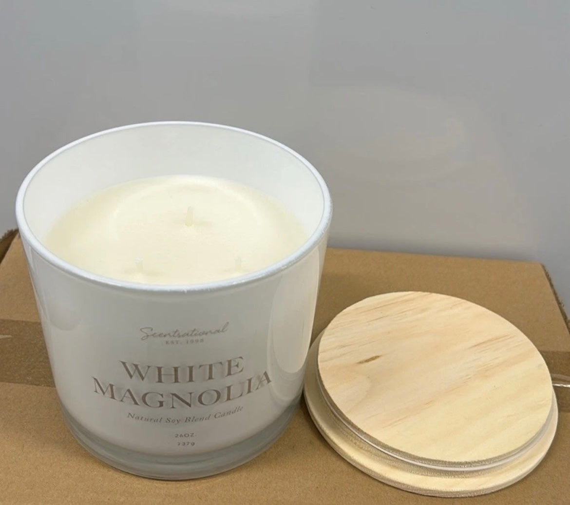 Scentsational White Magnolia Candle Glass Jar 26oz Soy Blend New