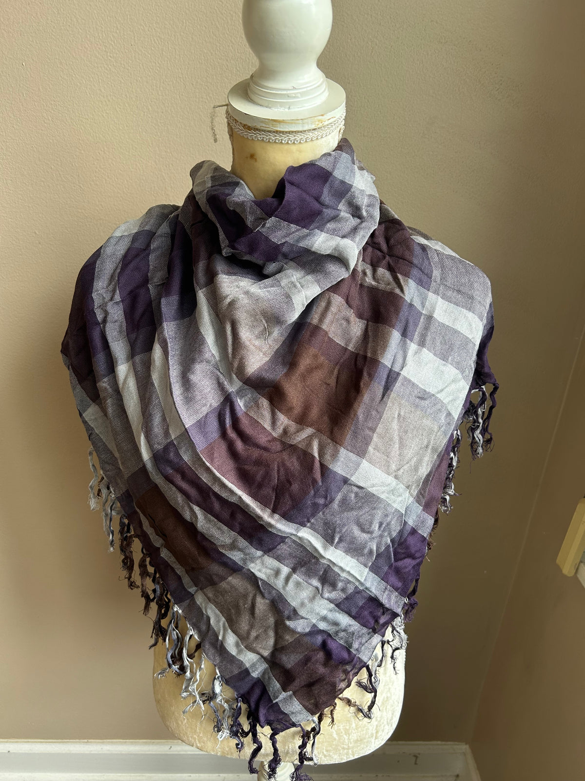 New Womens Scarf Multicolor Plaid Fringed 5002-3102
