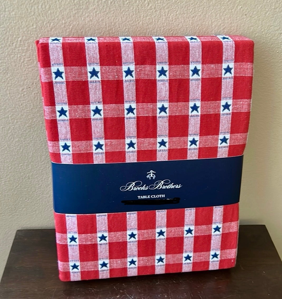 Brooks Brothers Americana Tablecloth July 4th Oblong New Plaid Stars