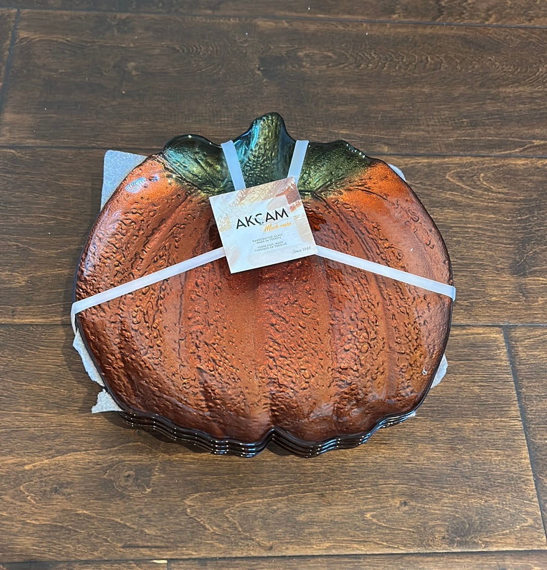 Akcam Set Of 4 Plates Glass Pumpkin Shaped Appetizer Orange