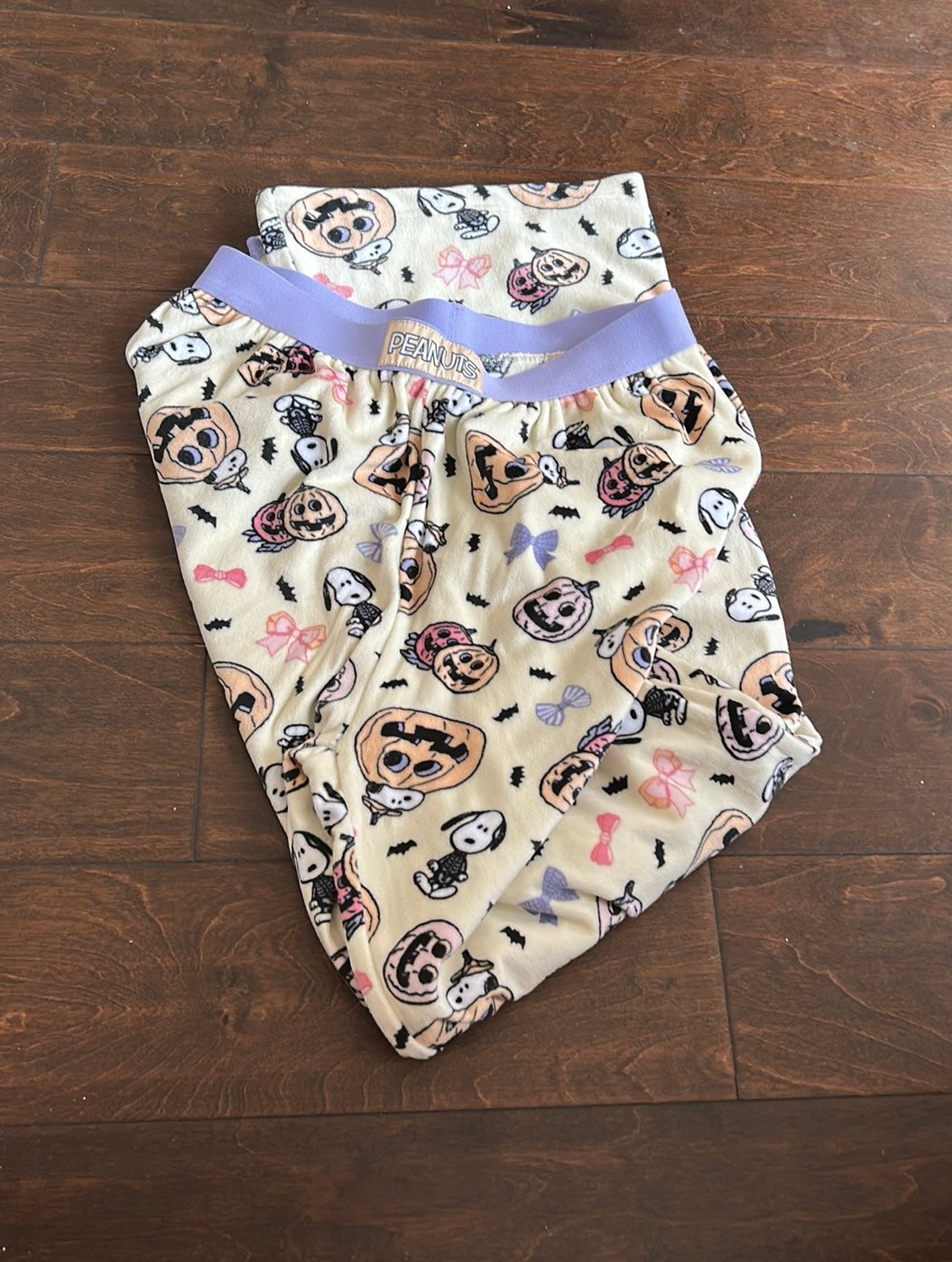 New Halloween Snoopy In Pumpkin Plush Pajama Pants Sz M Bows Bats