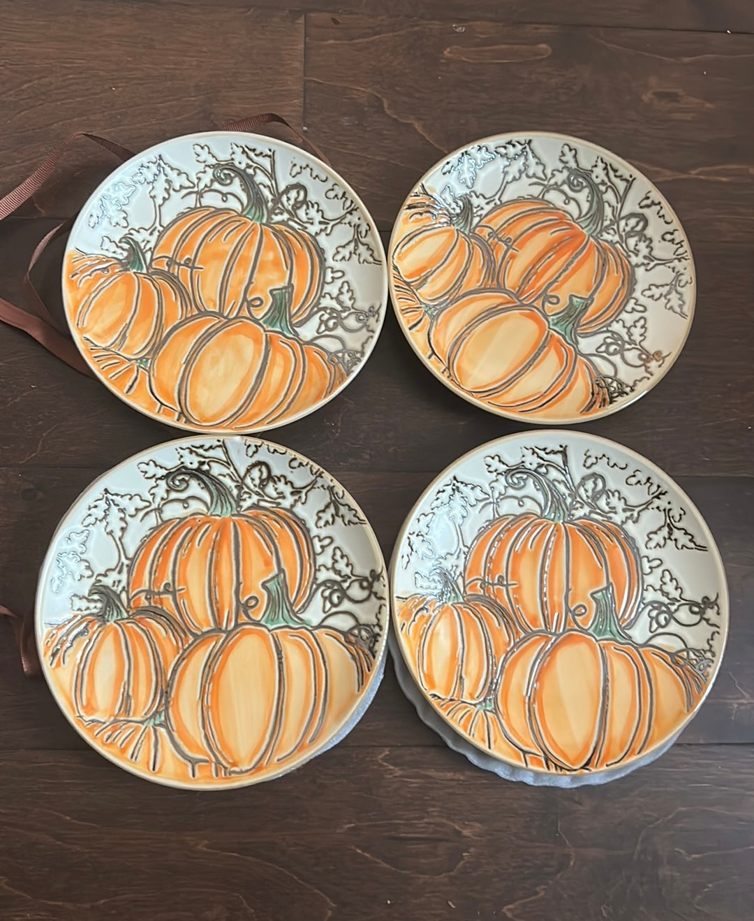 Set of 4 Eli + Ana Thanksgiving Fall Autumn Pumpkin Appetizer Dessert Plates