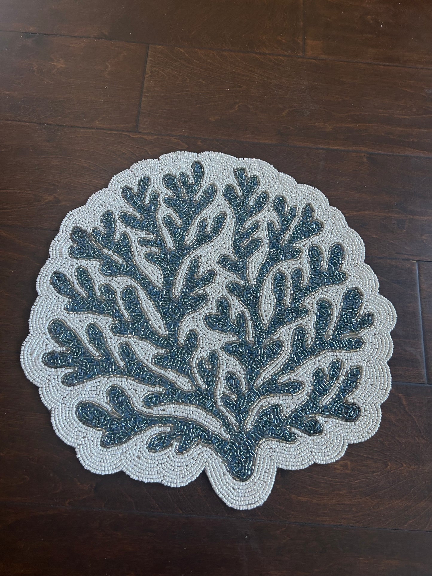 Sigrid Olsen Beaded Charger Placemat Coral Reef New Off White Blue