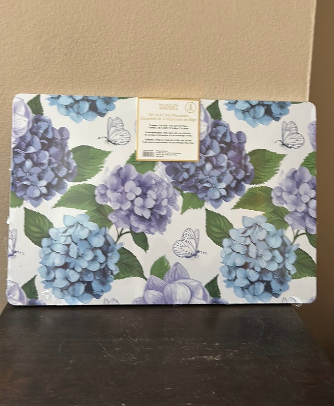 Badgley Mischka Set Of 4 Cork Placemats Hydrangeas Butterflies New Tropical