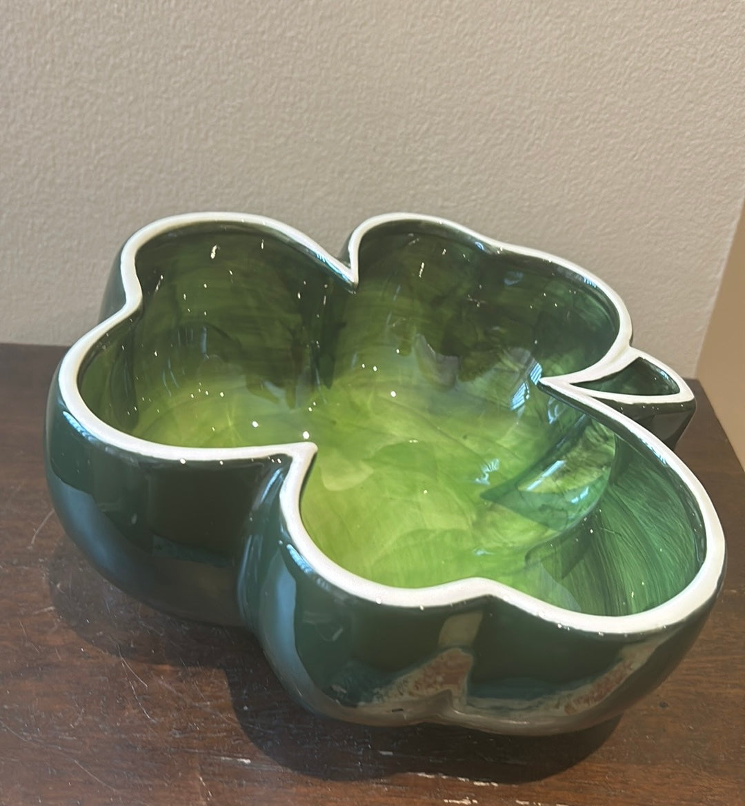 Blue Sky Clayworks Clover Shaped Serving Bowl New St Patrick’s Day Green