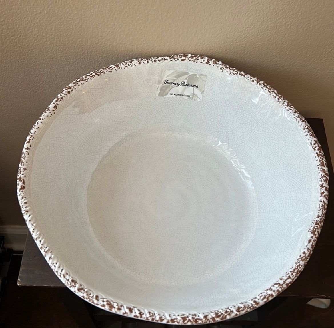 Tommy Bahama Large Salad Serving Bowl Melamine Beige New 14" NWT