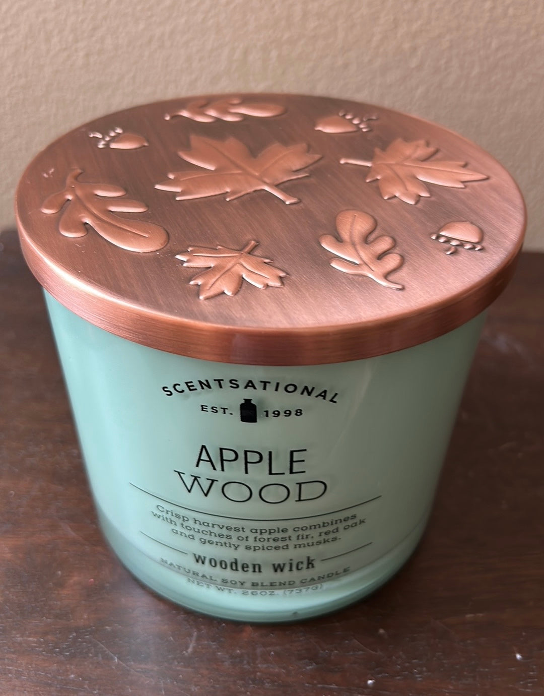 Scentsational Apple Wood Candle Glass Jar 26oz Wood Wick Soy Wax Blend