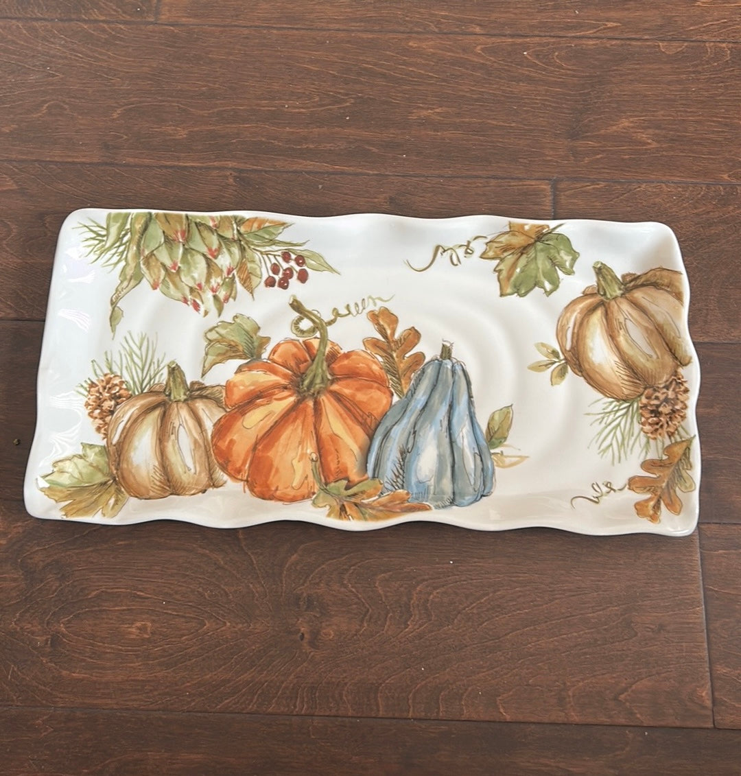 New Pumpkin Fall Leaves Thanksgiving Serving Platter Ceramic Autumn