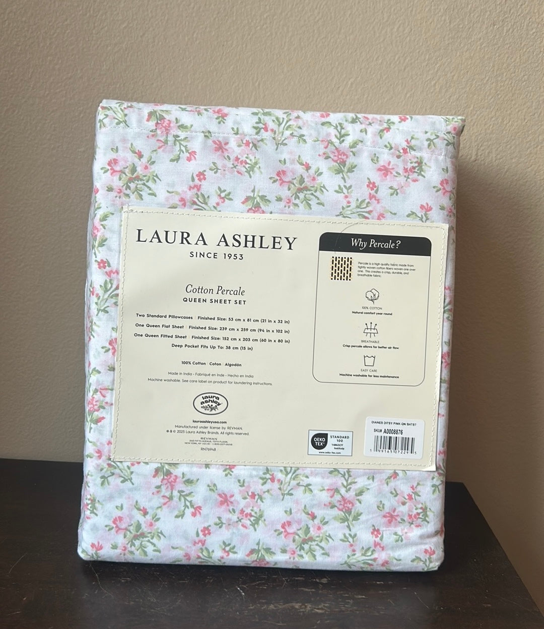 Laura Ashley Queen Sheet Set Cotton Percale New Floral Spring Summer