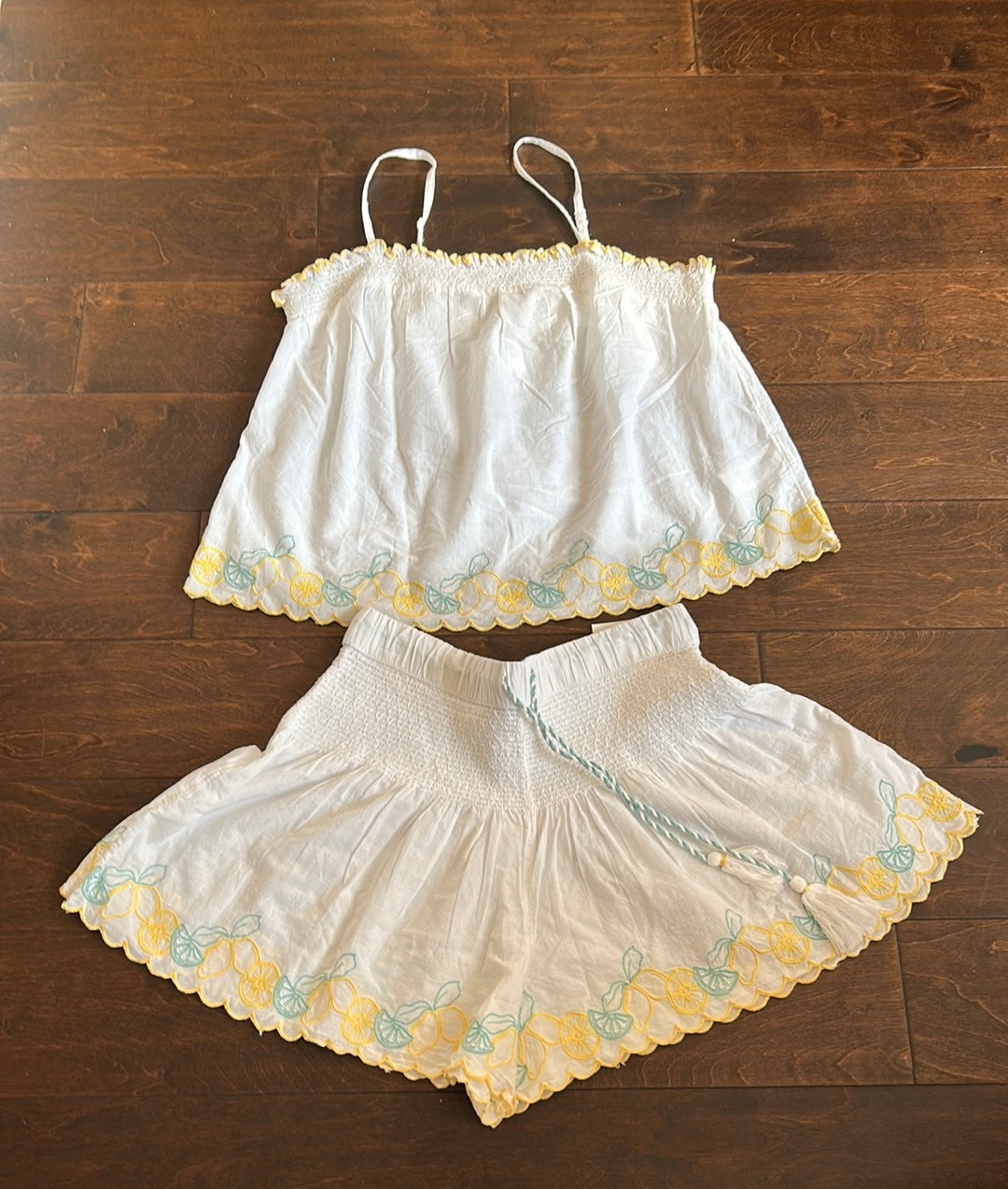 Joie Womens Embroidered Pajama Set Shorts Top New Cotton Lemons