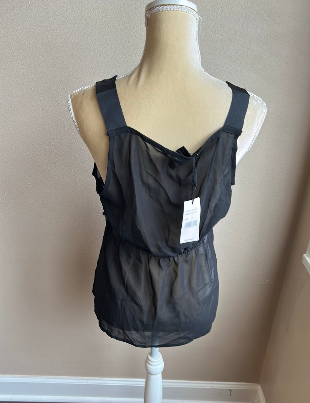 Isabella Rodriguez Womens Black Blouse Sleeveless Sz M Pintucks Ruffles ST1925