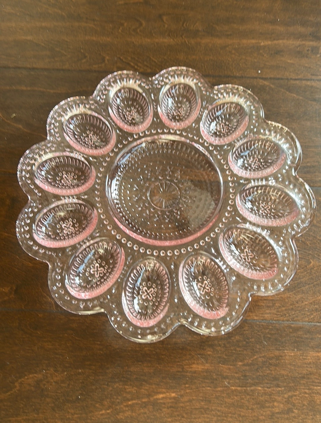 New Pink Glass Hobnail Deviled Egg Tray Fits 12 Eggs 10" Vintage Look Easter