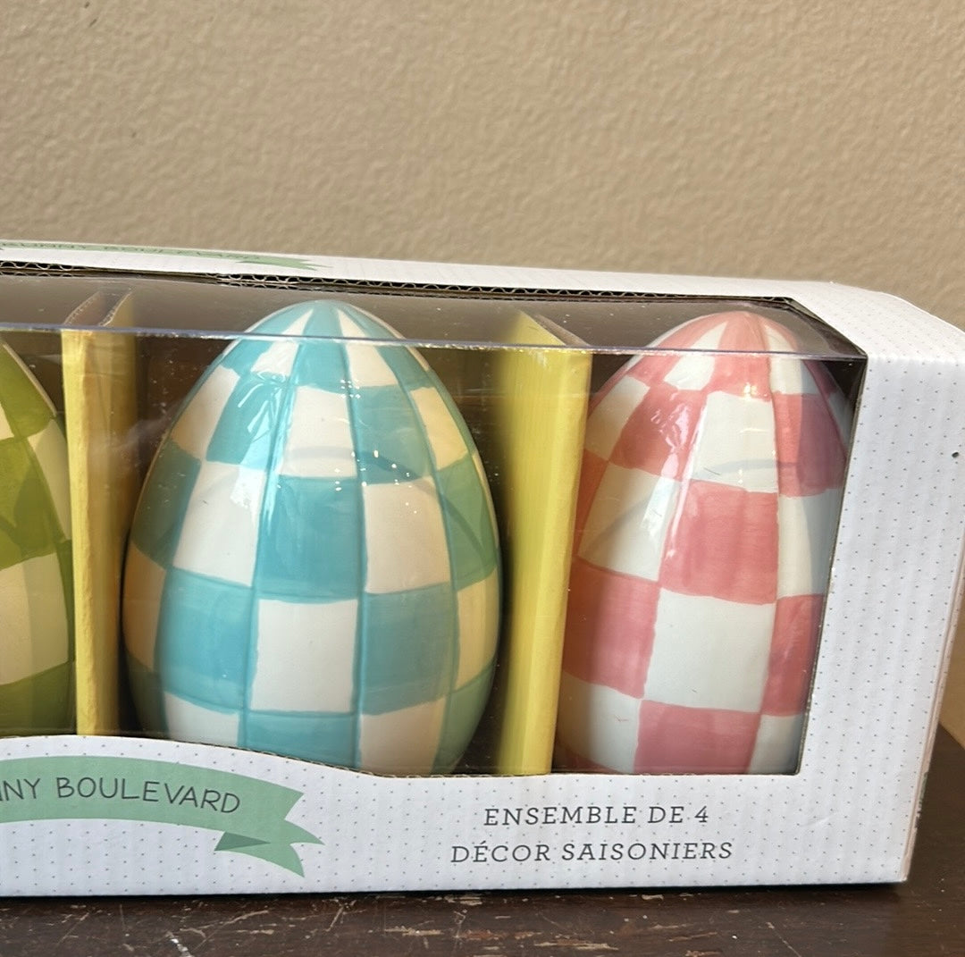 Bunny Boulevard Set Of 4 Easter Eggs New Ceramic Checkered Multicolor