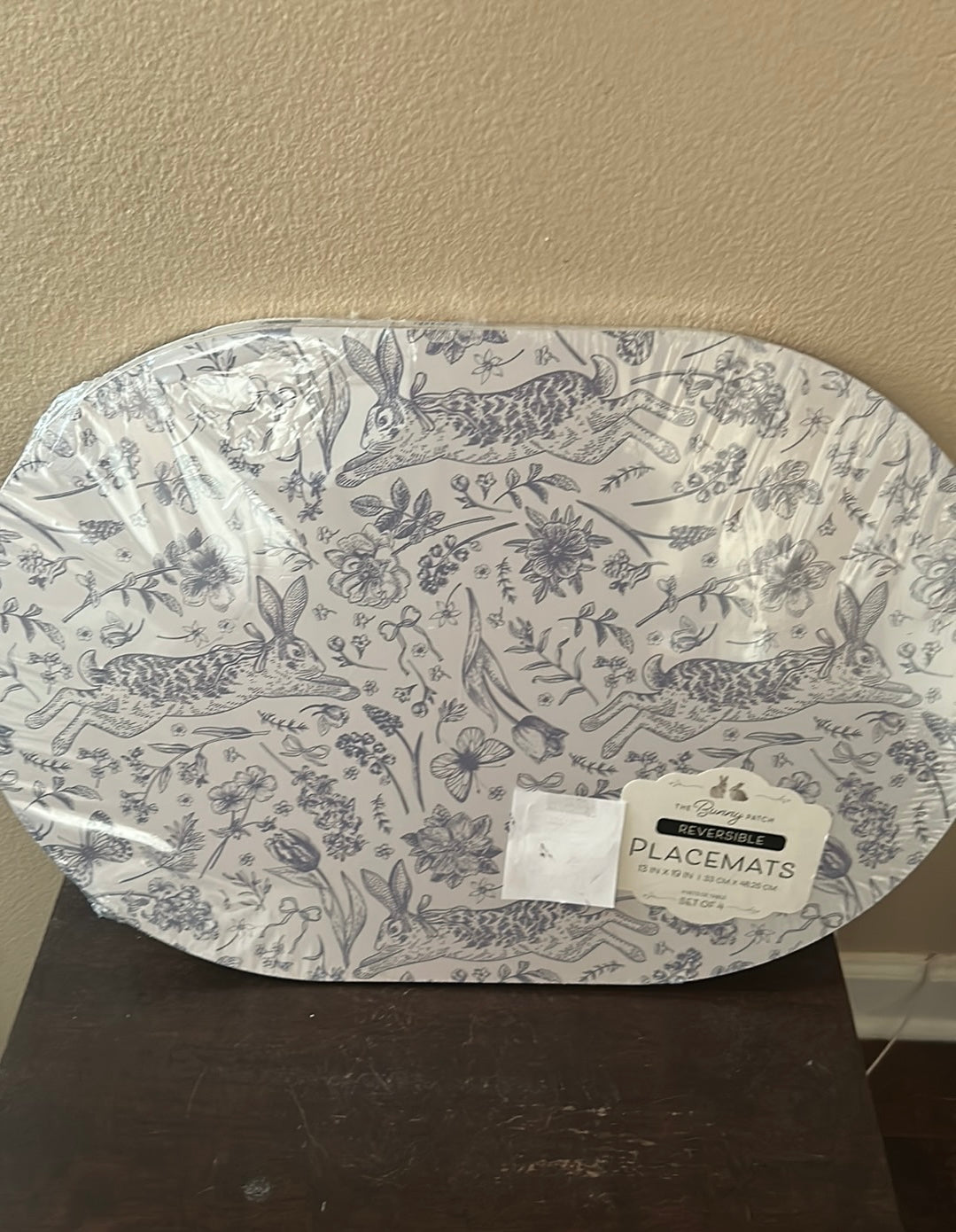 New Reversible Cork Placemats Easter Spring Bunny Rabbits Gray Set Of 4