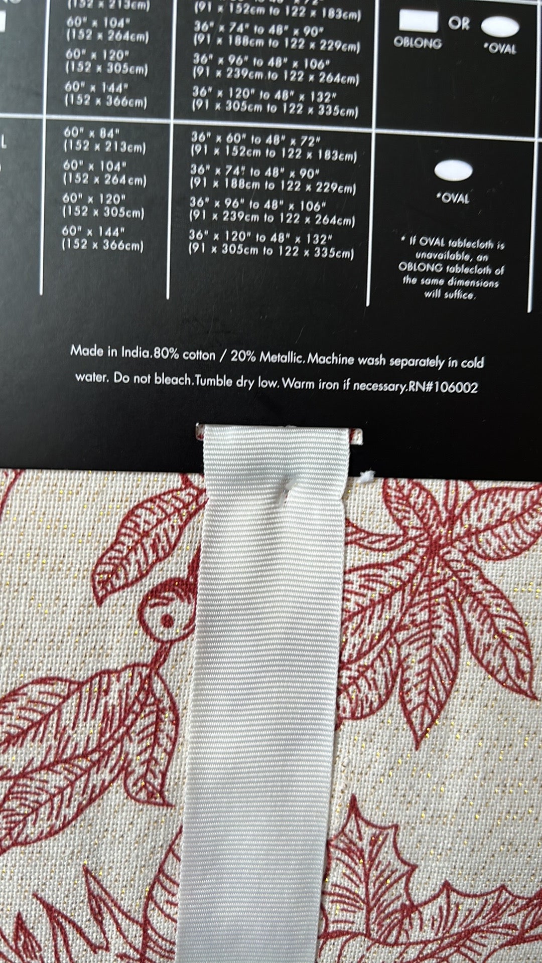 Tahari Christmas Poinsettia Holly Berry Shimmery Tablecloth 60”x144” Oblong