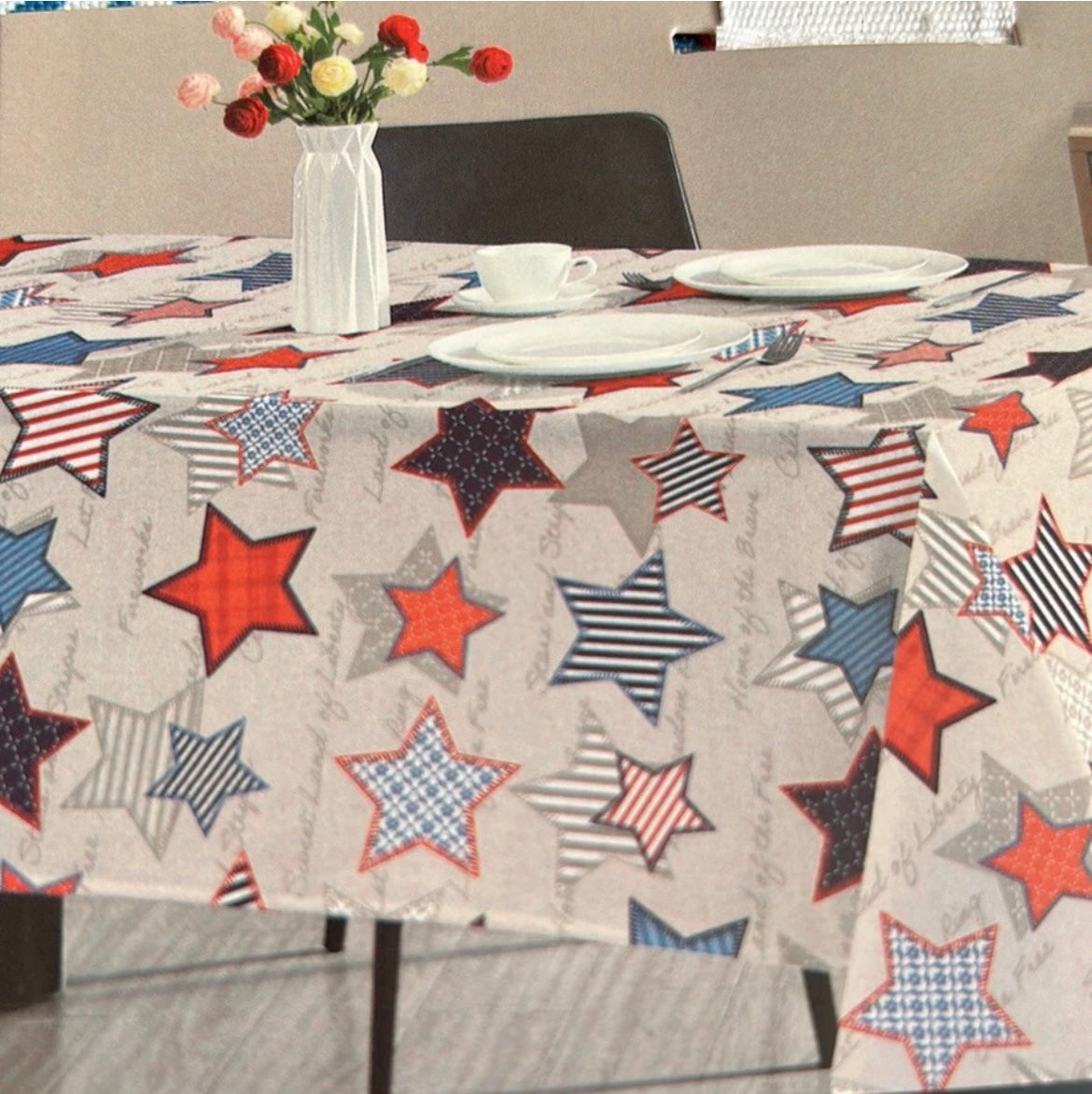 Nautica Tablecloth Americana Red White Blue 4th of July Stars Stripes