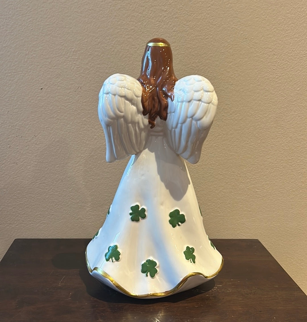 Cute St Patrick’s Day Angel Holding Clover Leaf Figurine Bouquet New