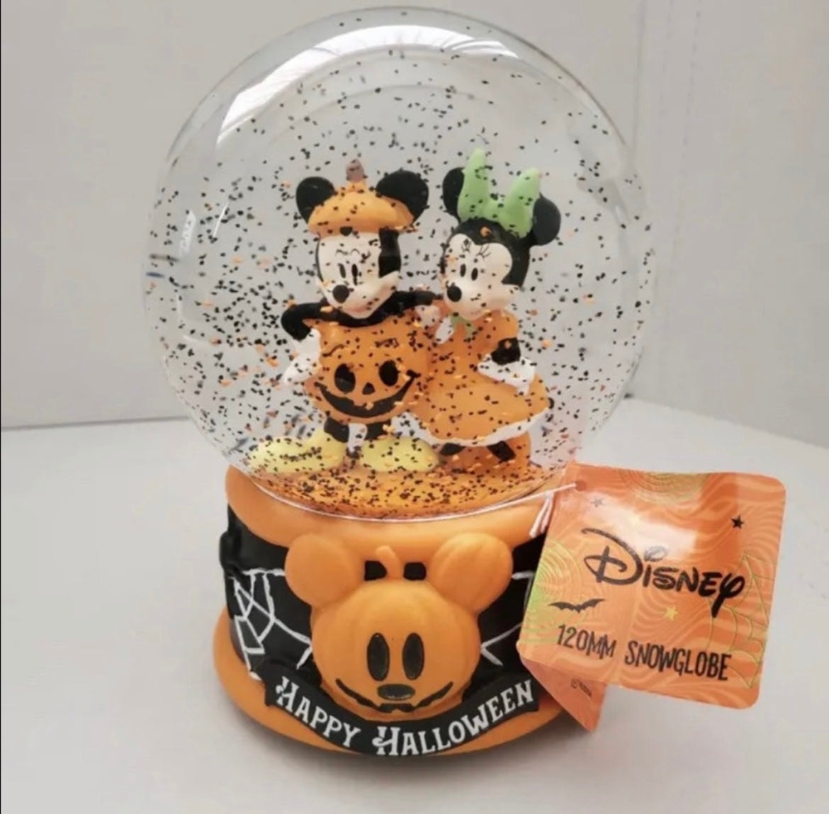 Disney Halloween Pumpkin Water Globe NWT Mickey Minnie Mouse Musical