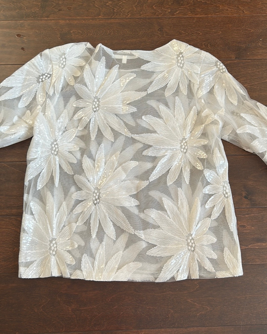 Endless Rose Womens Blouse Top Embroidered New Sz S Sequined Floral Sheer ST2825