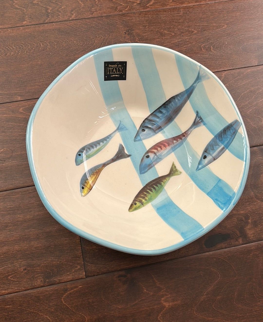Effetti New Salad Serving Bowl 10” Fishes Stripes Tropical Ceramic