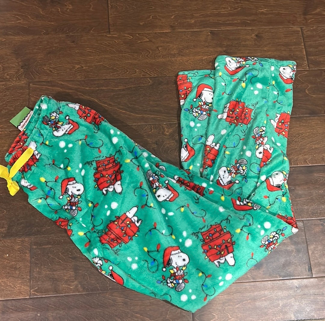 Snoopy Men’s Pajama Pants Christmas Lights Gifts New Sz M Green