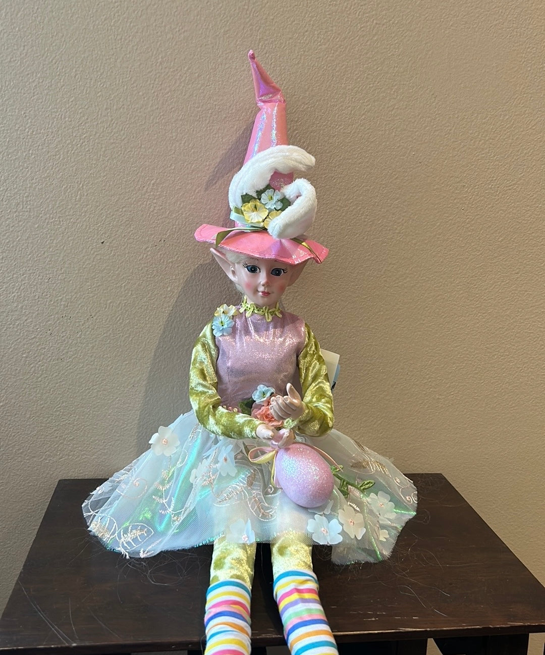Cynthia Rowley Easter Girl Elf /Doll Holding Easter Egg 28”NWT Bunny Ears