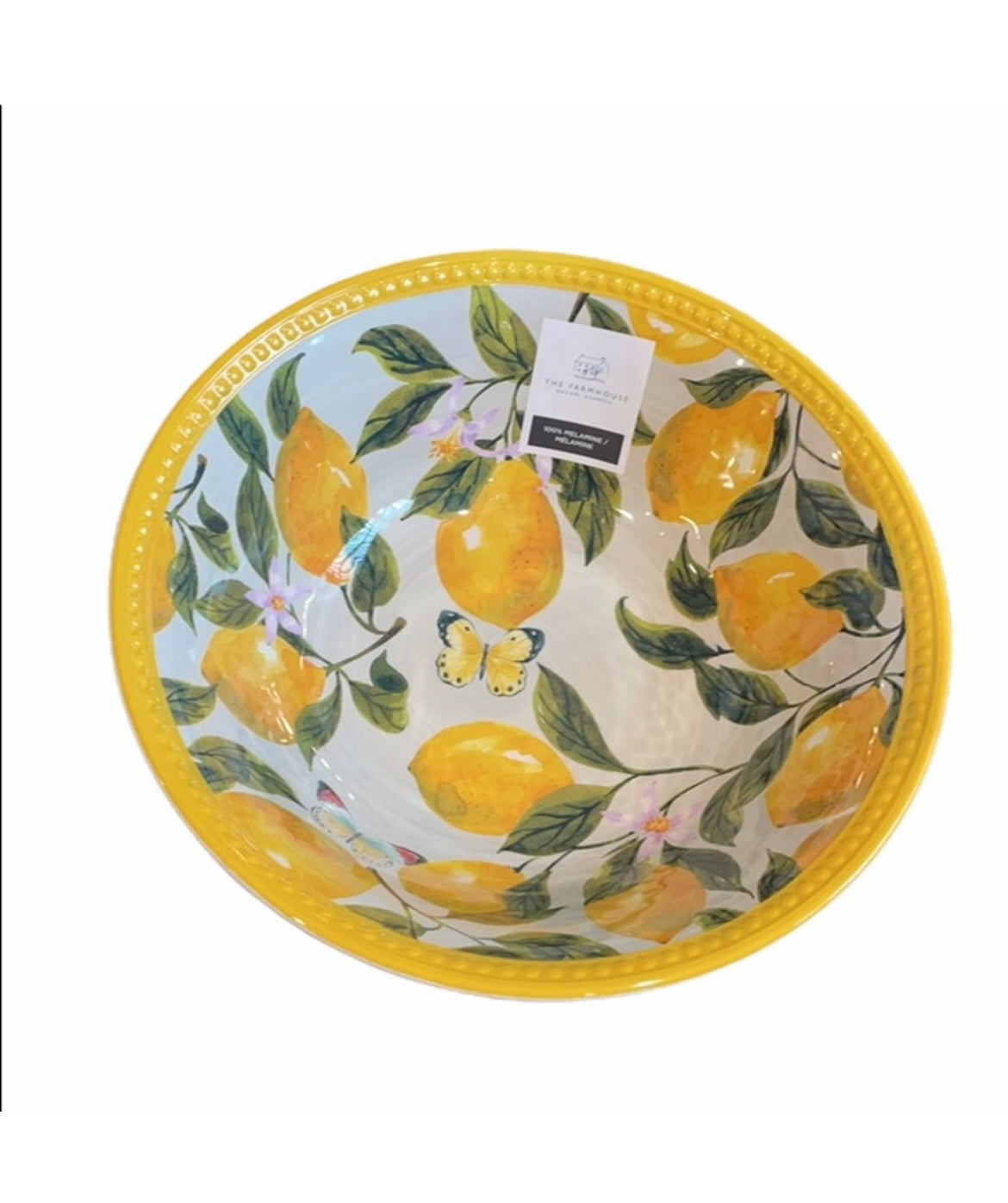 Farmhouse Rachel Ashwell Lemon Print Melamine Serving Bowl 11” Dia butterflies
