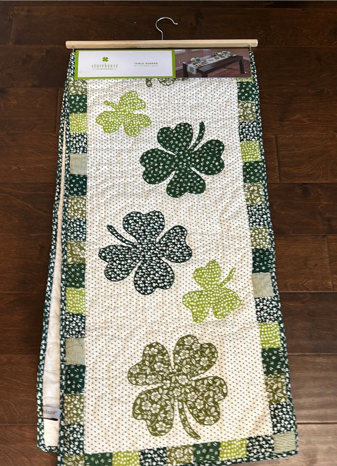 Storehouse St Patrick’s Day Quilted Clover Print Reversible table Runner 16”X72”