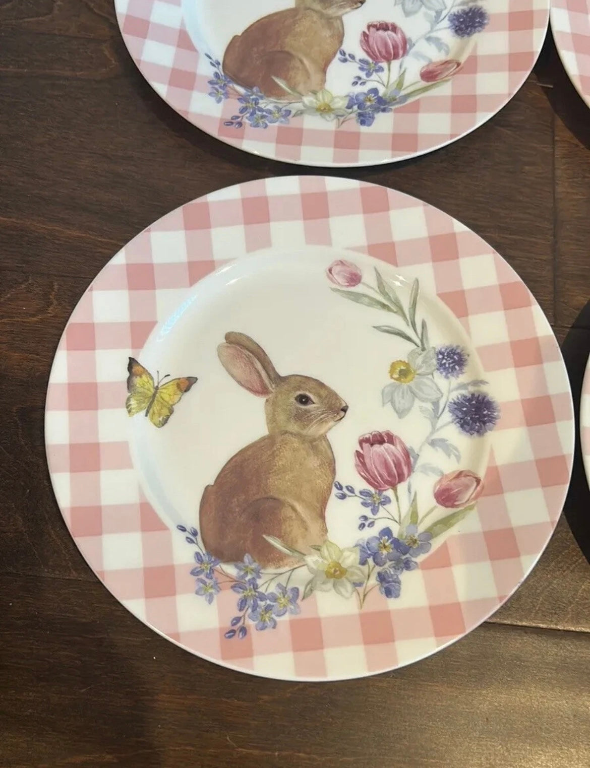 New Grace Salad Plates Set of 4 Easter Bunny Pink Plaid Floral 7” Butterflies