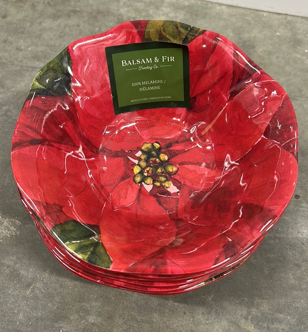 Balsam & Fir Set Of 6 Poinsettia Salad Bowls New Christmas