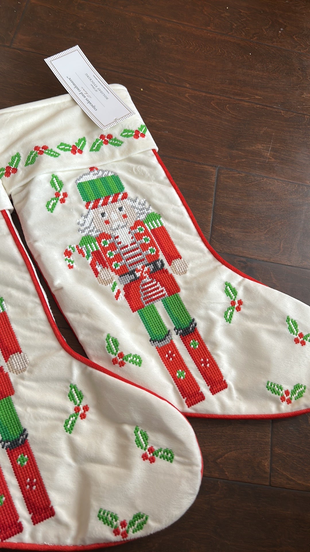 Cupcakes & Cashmere Set Of 2 Stockings 22” Embroidered Crossstitch Nutcracker