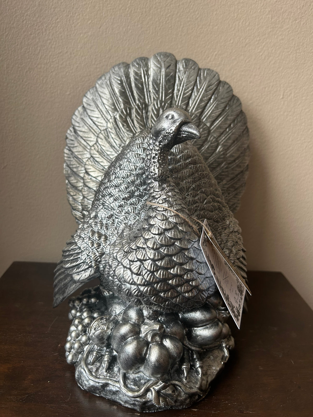 Fox + Feather Turkey Silver Tone New 12” Tall Fall Thanksgiving Centerpiece