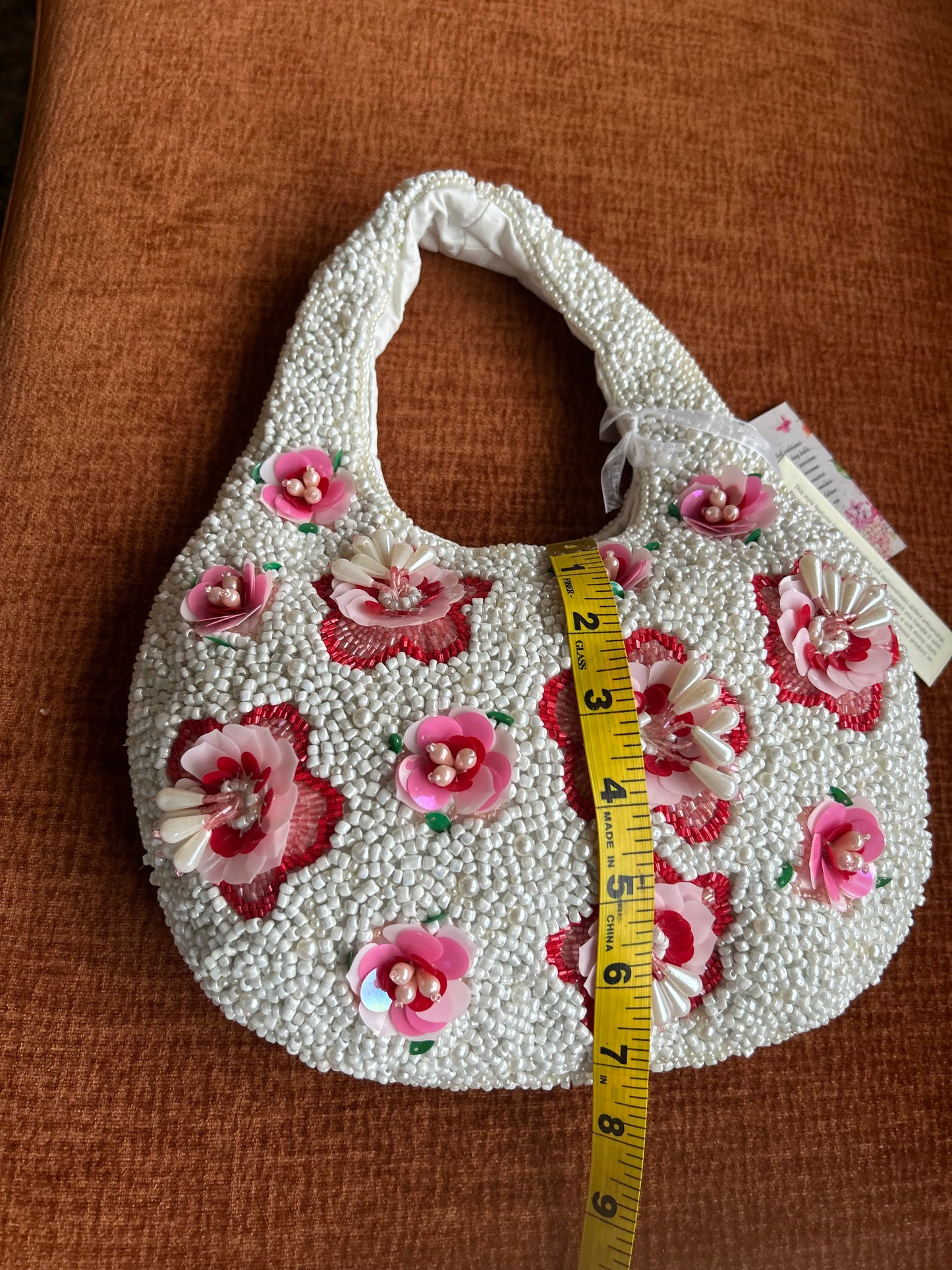 New Off White And Pink Floral Beaded Bag Off White Pink Handcrafted
