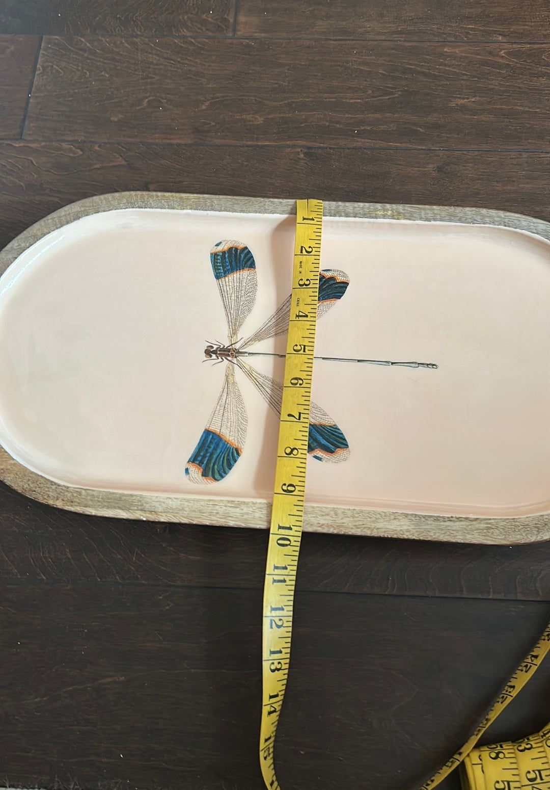 New Wood Dragonfly Serving Platter 20”x10” With Legs Top Is Glossy Finish