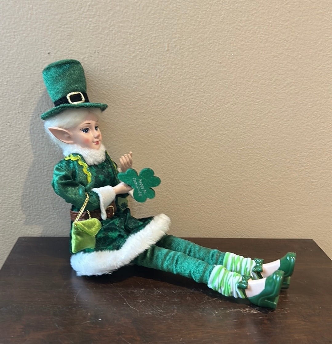 St Patrick's Day Irish Elf Female Shamrock Doll Shelf Sitter by Novogratz 18”