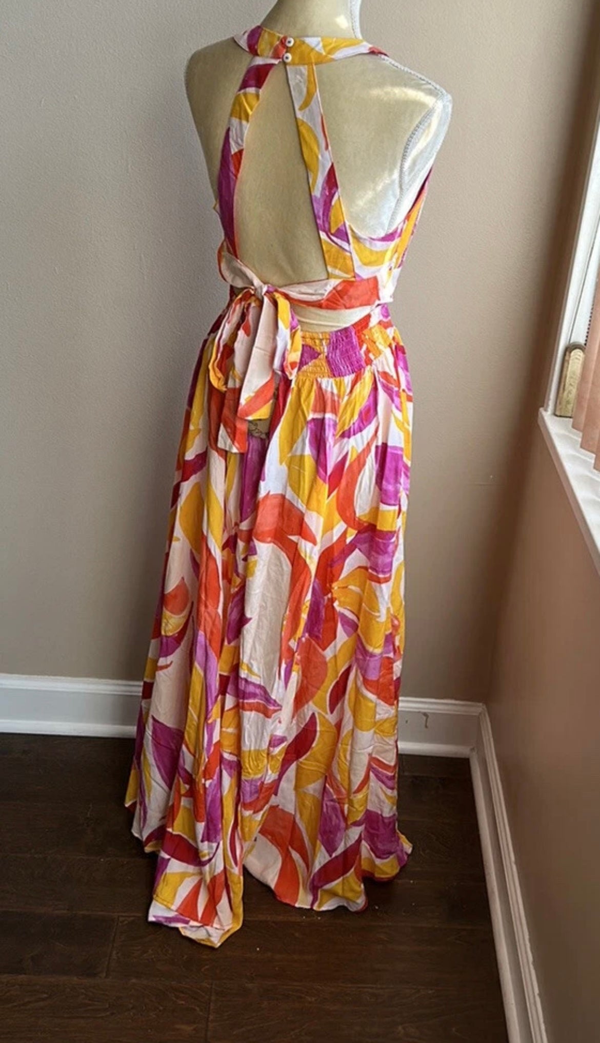 Abel the Label Anthropologie Rumi Maxi Dress NWT Yellow Purple Sexy Back