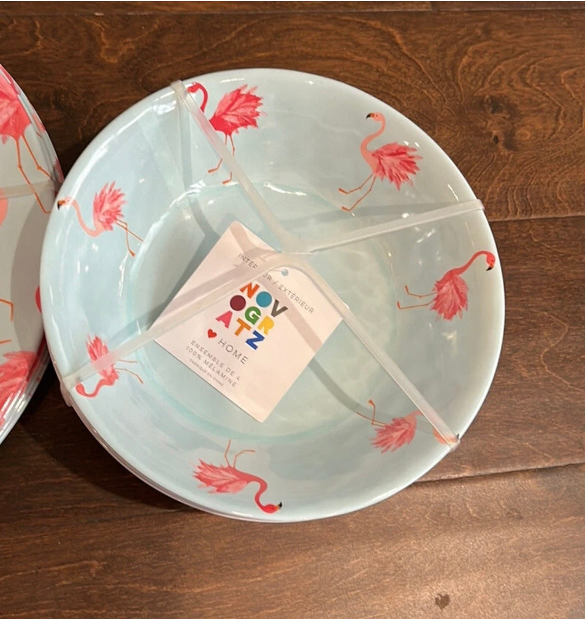 Novogratz Flamingo 4 Dinner Plates & 4 Bowls New Melamine Dinnerware