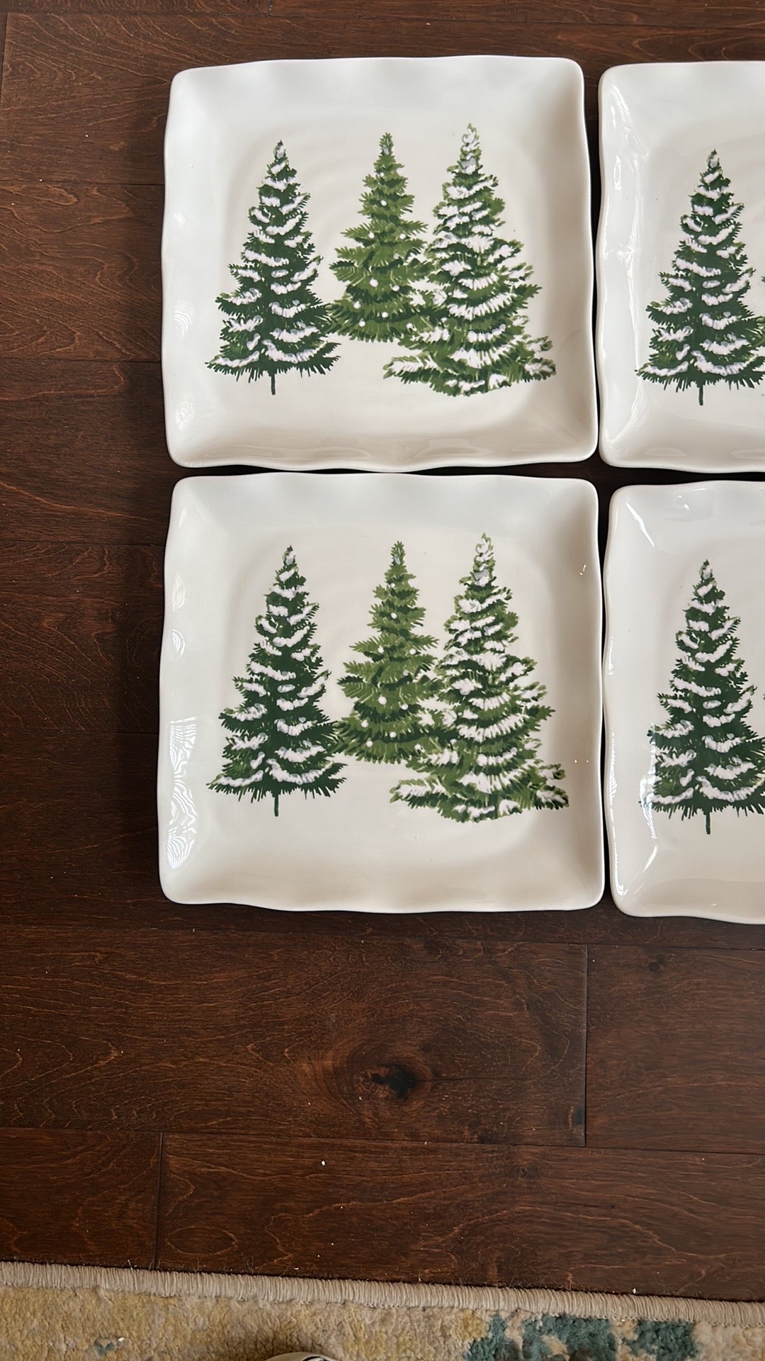 Maxcera Set of 4 Christmas Tree Dinner Plates Ceramic Square