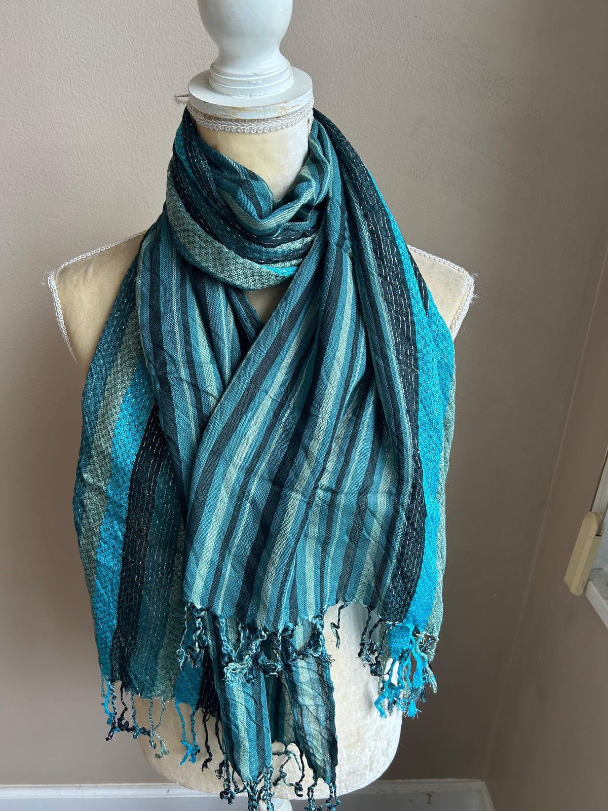 New Womens Scarf Multicolor Striped Lurex Fringed 5002-3102