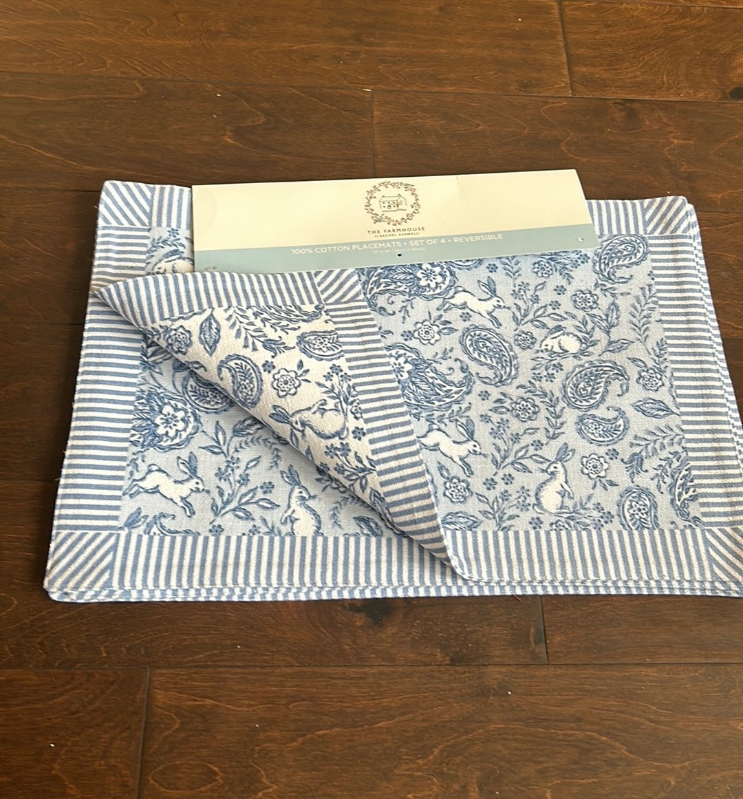 The Farmhouse Rachel Ashwell Set of 4 Placemats Reversible Bunny Floral Easter