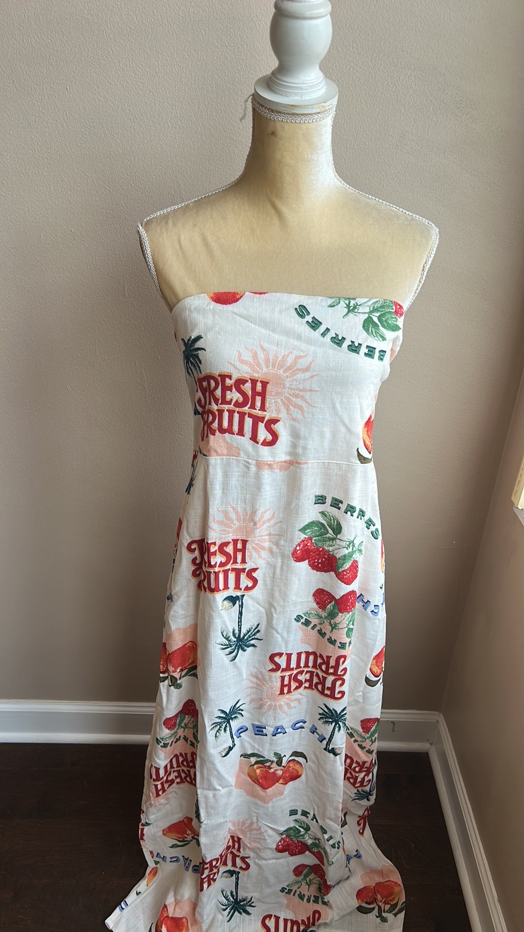 Paper Heart Womens Spring Summer Dress Fruits Palm Trees New Strapless