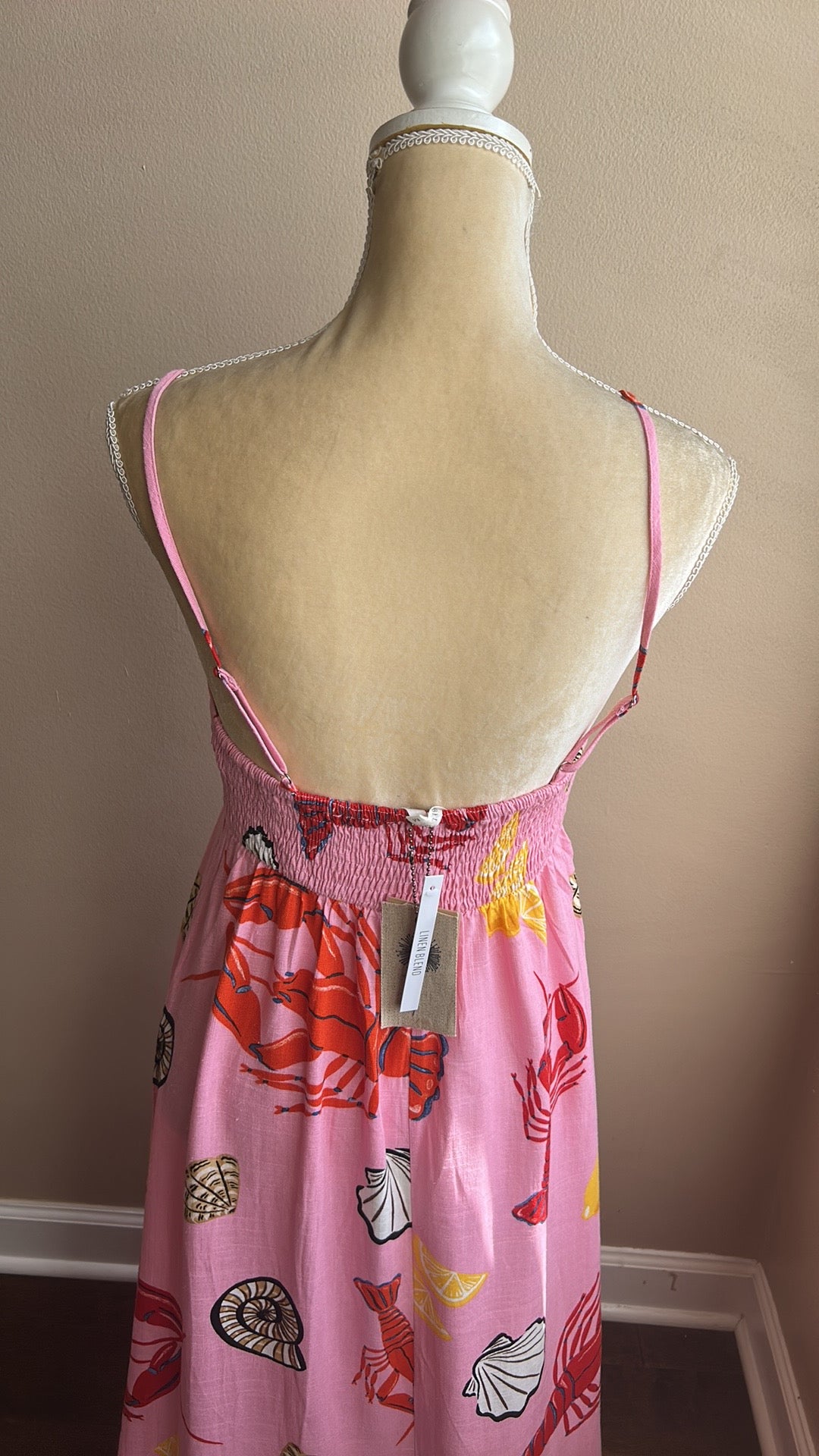 Label Of Love Womens Summer Dress Linen Blend Sz L Nautical Lobster Lemons New