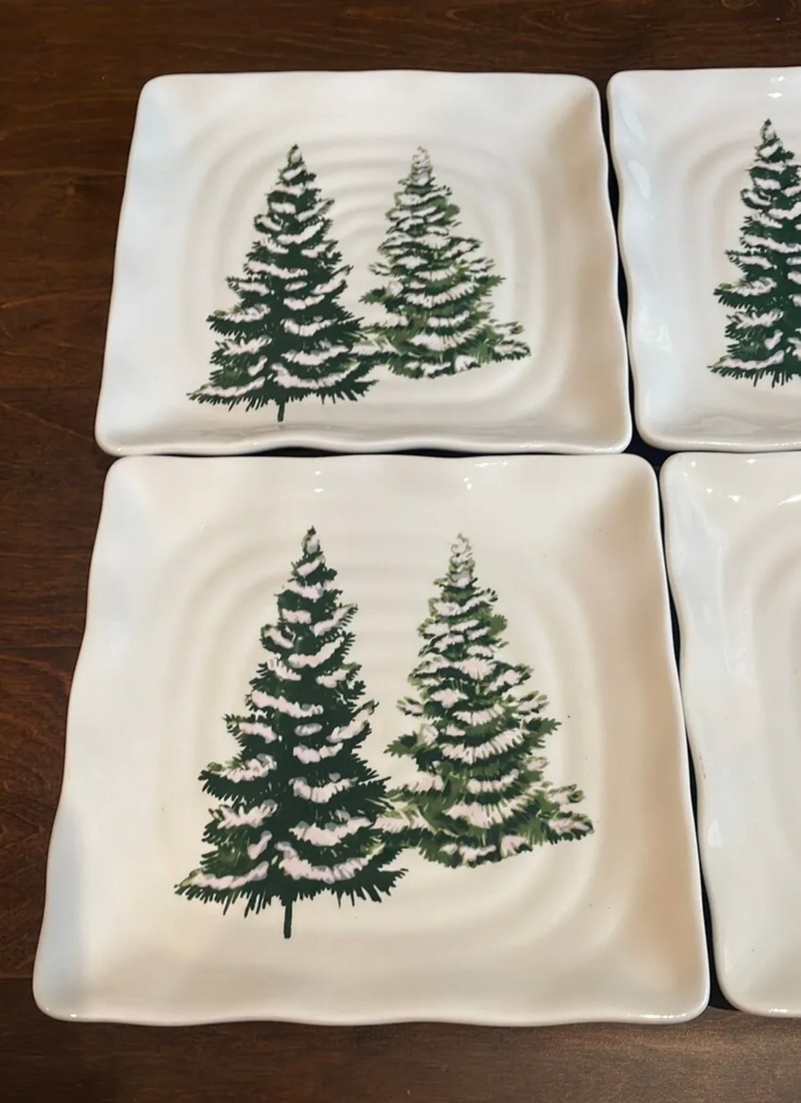 Maxcera Set of 4 Christmas Tree Salad Plates Ceramic Square