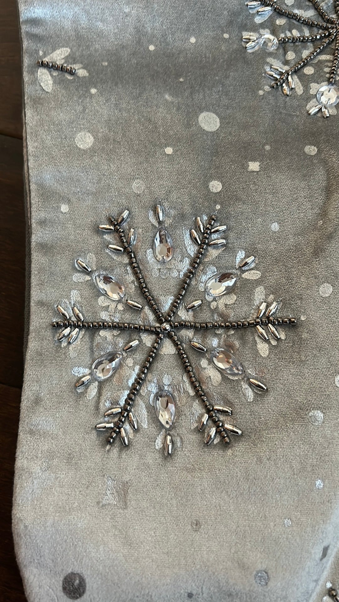 2 Tahari Embroidered Stocking Christmas Beaded Gray Silver Snowflake