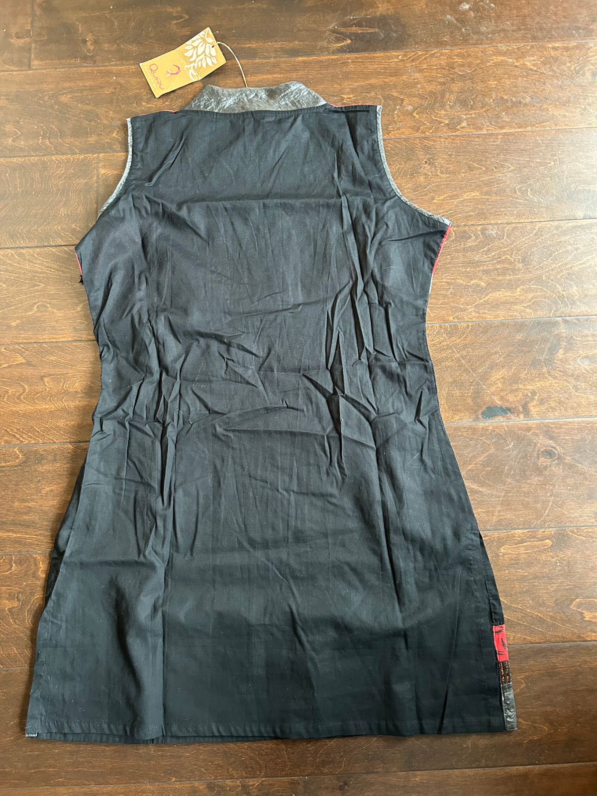 New Women’s Indian Kurti Top Sleeveless Black Multicolor Ethnic Sz L